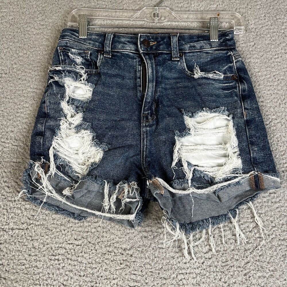 AMERICAN EAGLE  Mom Booty Shorts Womens 2 Denim Cut Off High Rise Stretch 27"